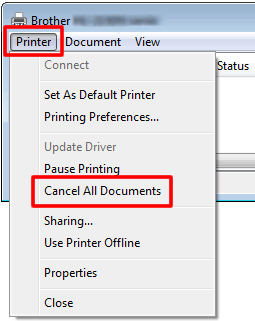 cancel all other printer job to turn your brother printer online from offline mode